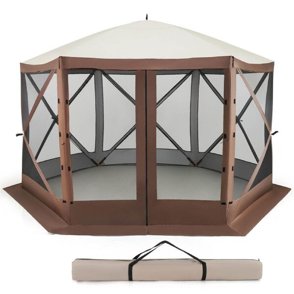 Costway 3.5x3.5M Pop-up Canopy Tent 6-Sided Gazebo Instant Setup Screen House Hub Tent w/Mesh Netting Walls Carry Bag