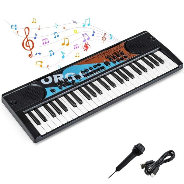 Costway 49-Key Portable Electric Keyboard Educational Digital Piano Music Instrument Toy w/10 Demo/Microphone Black