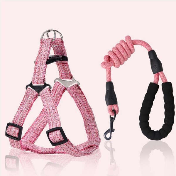 Dog Harness and Leash Set Heavy Duty & Adjustable Basic Harness for Puppy-Pink