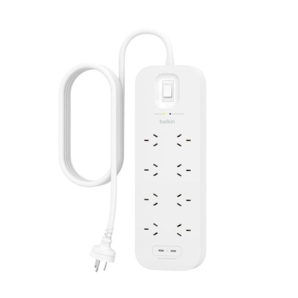 Belkin Connect 8-Outlet Surge Protector with Dual USB-C 30W Ports - White (SRB004AU2M)