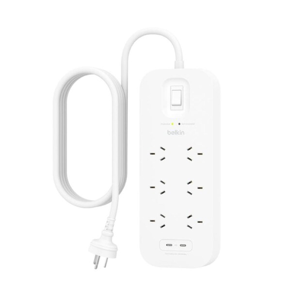 Belkin SurgePro 6-Outlet Surge Protector with Dual USB-C 30W Ports - White (SRB006AU2M)