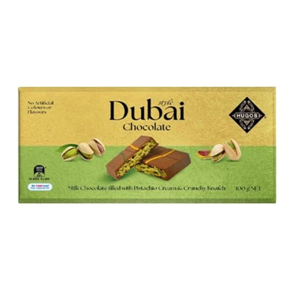 Hugos Dubai Chocolate Block (Milk Chocolate filled with Pistachio Cream & Knafeh) - 100g