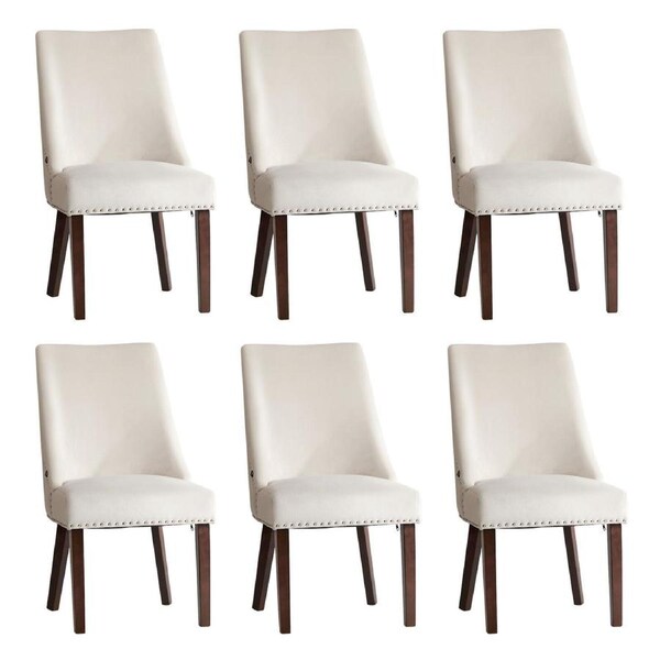 Oikiture 6PCs Velvet Dining Chair Kitchen Padded Seat Winglet Design Beige