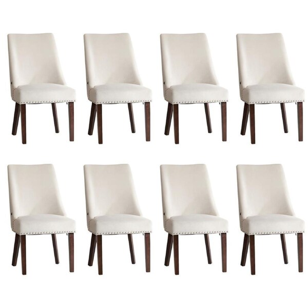 Oikiture 8PCs Velvet Dining Chair Kitchen Padded Seat Winglet Design Beige