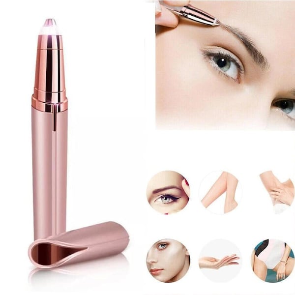 Rose Gold Eyebrow Trimmer Electric Facial Hair Remover Finishing LED Rechargeable Light