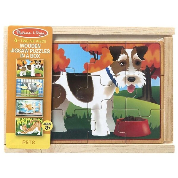 Melissa & Doug Wooden Jigsaw Puzzles in a Box Pets 4-in-1