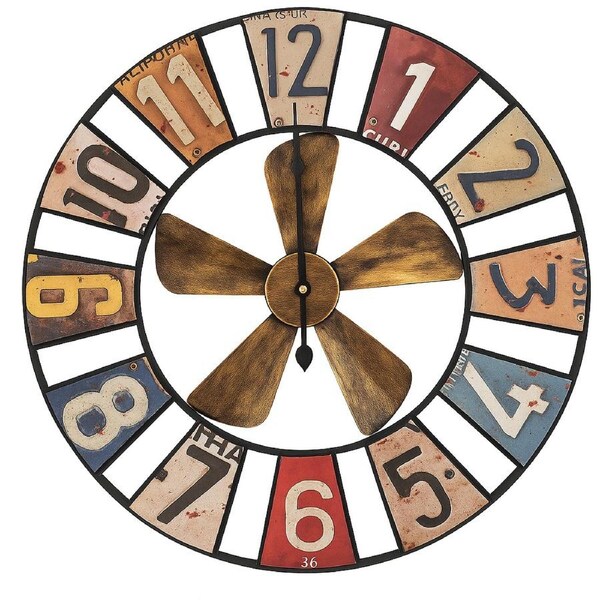Salesbay 60cm Vintage Windmill Wall Clock Silent Metal Rustic Industrial Home