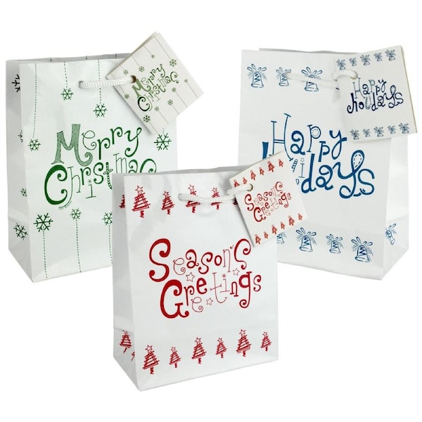 Festive Greetings White Christmas Paper Gift Bags 14.5cm (Pack of 3)