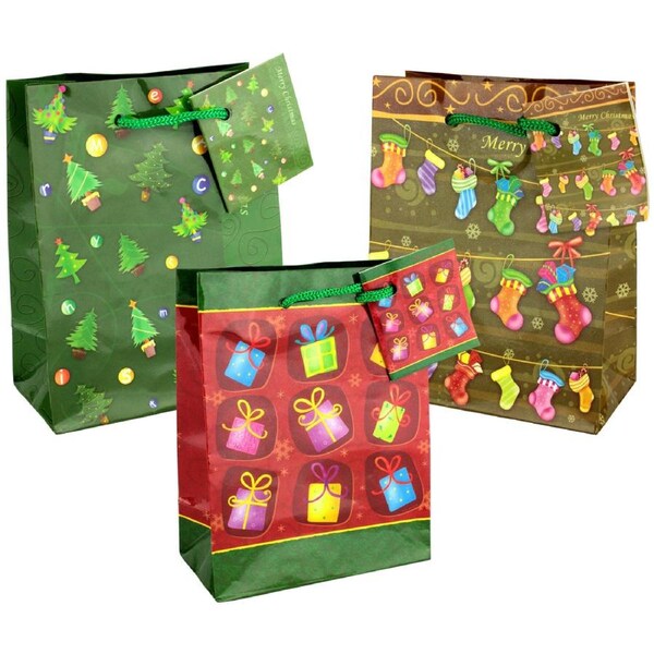Joyful Christmas Paper Gift Bags 14.5cm (Pack of 3)
