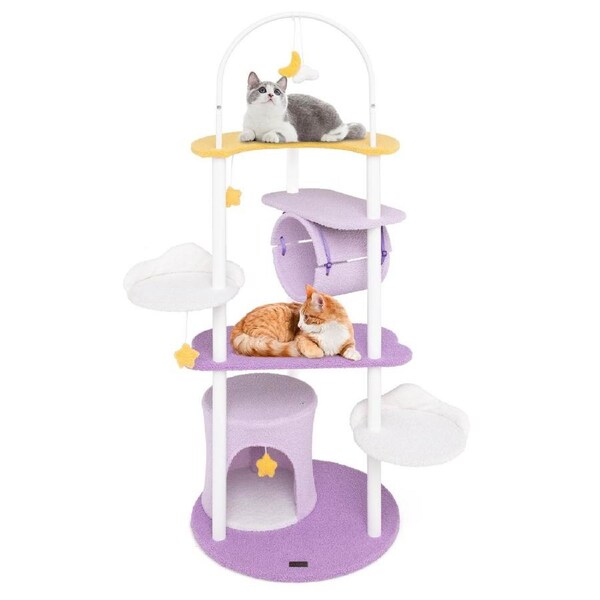 Costway 158CM Multi-level Cat Tree Sky-Theme Cat Tower w/Moon Shaped Top Perch Cloud Shaped Jumping Platform
