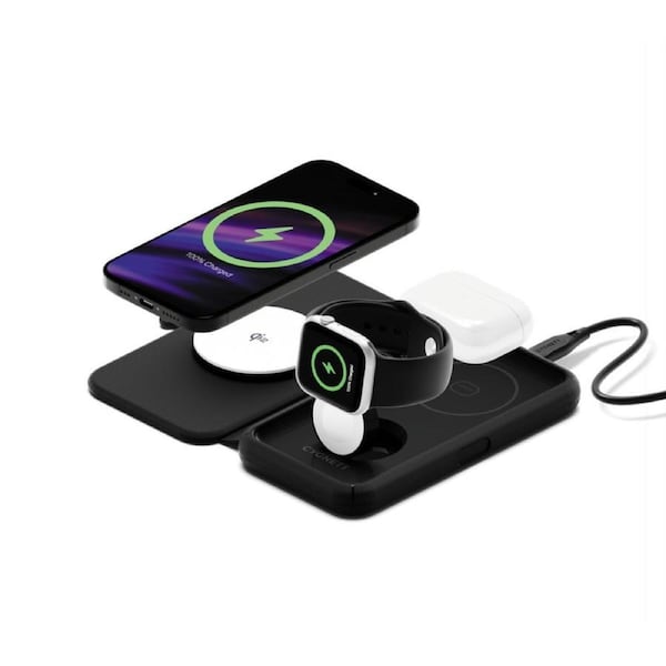 [CY4530WIRDE] Cygnett MagTravel Qi2.0 3-in-1 Wireless Charger Black