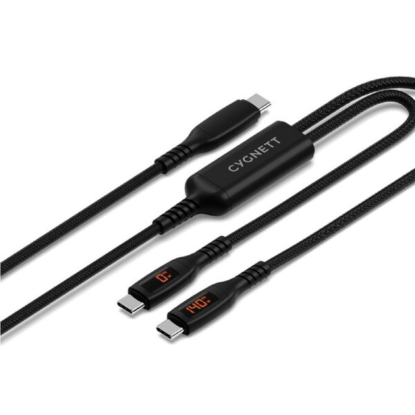 [CY5504PCCCC] Cygnett Unite 1.5m USB-C to Dual USB-C Split LED Cable (140W) - Black