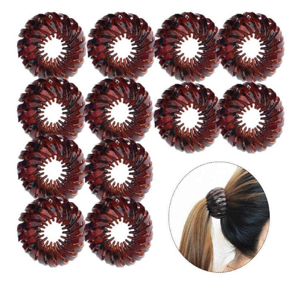 Nevenka 12 Pcs Bird Nest Shaped Hair Clips Expandable Ponytail Holder Hair Accessories-DarkCoffee