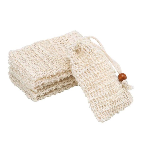 Nevenka 5 Pack Soap Saver Bag Natural Sisal Exfoliating Soap Pouch for Shower-BeigeZhuZi