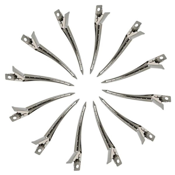Nevenka 12 Packs Duck Bill Clips 3.5 Inches Rustproof Metal Clips with Holes for Hair Styling