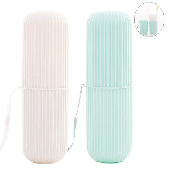 Nevenka 2Pcs Travel Toothbrush Holder Portable Toothbrush Case for Camping Business Trip-Green/Beige