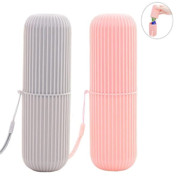 Nevenka 2Pcs Travel Toothbrush Holder Portable Toothbrush Case for Camping Business Trip-Gray/Pink
