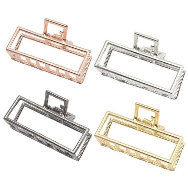 Nevenka 4PCS Large Metal Hair Claw Clips Rectangle Hairpins for Women Thick Hair-B