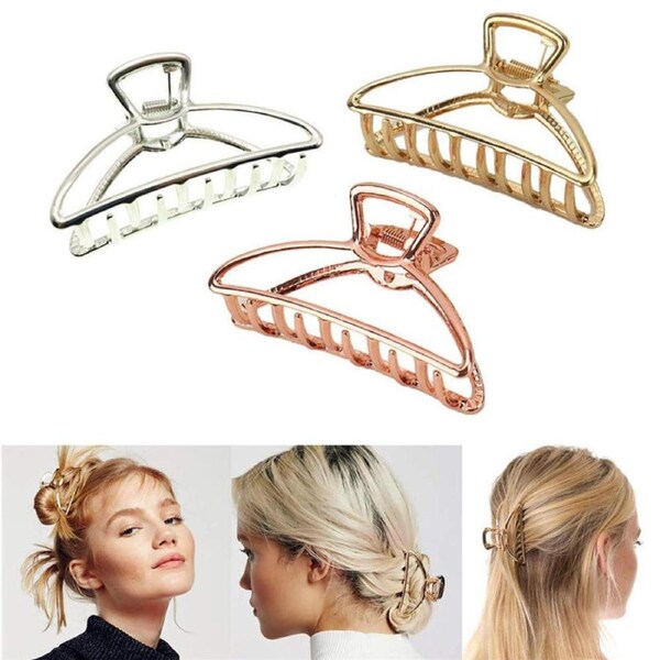 Nevenka 3 Packs Metal Geometric Hollow Hair Claw Clips for Thick Hair