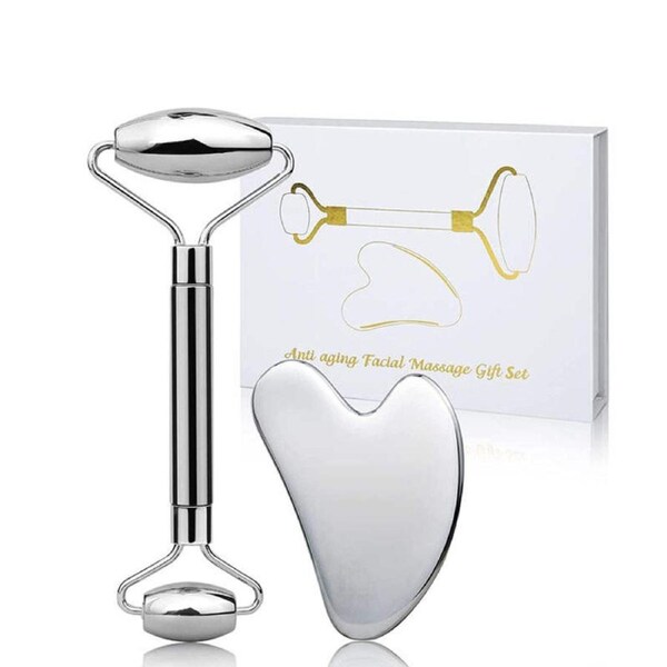 Nevenka Pure Stainless Steel Gua Sha Set and Facial Massage Roller Prevents Wrinkles