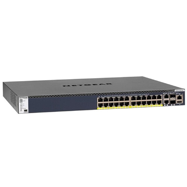 NETEGAR M4300-28G-PoE+ 24-Port Fully Managed Stackable Layer 3 PoE+ Switch (24 x 1G ports with 2 x 10GBASE-T & 2 x SFP+, 1,000W PSU)