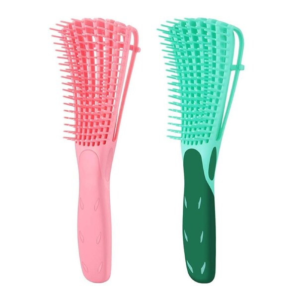 Nevenka 2 Pack Detangling Brush for Curly Hair Detangler Brush for Wet Dry Long Thick Curly Hair-PinkGreen