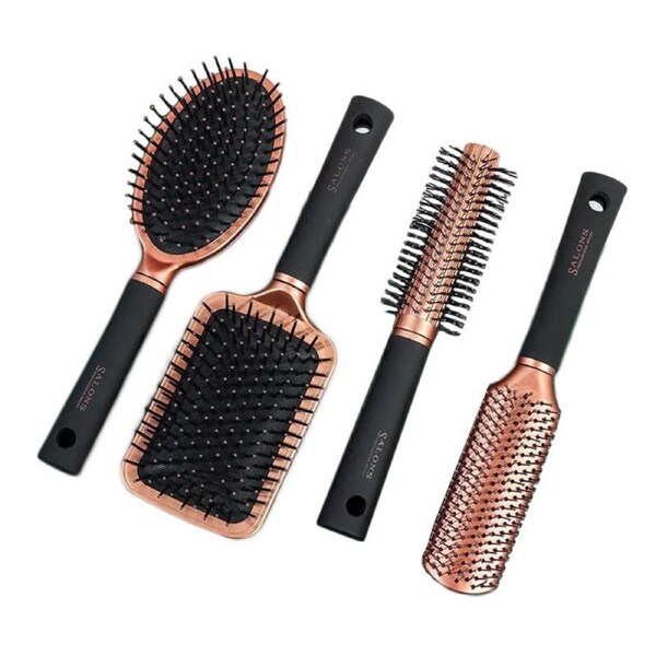 Nevenka 4 Pcs Hair Brush Gifts Set for Women Detangling Hairbrush Flexible Soft Pin Bristles for Long Thick Curly Hair-GoldBlack