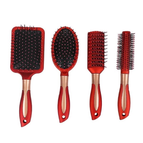Nevenka 4 Pcs Hair Brush Gifts Set for Women Detangling Hairbrush Flexible Soft Pin Bristles for Long Thick Curly Hair-Red