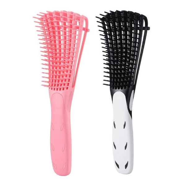 Nevenka 2 Pack Detangling Brush for Curly Hair Detangler Brush for Wet Dry Long Thick Curly Hair-PinkWhite