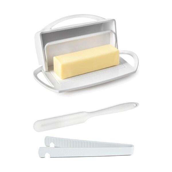 Better Dish Butter Container W/ Lid & Butterie Spatula & Plastic Tongs White