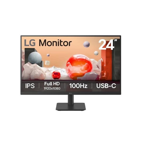 LG 24' IPS Full HD Monitor, 1920x1080, 3-side borderless design, 100 Hz, USB C (65W PD), Reader Mode & Flicker Safe, tilt adjustable