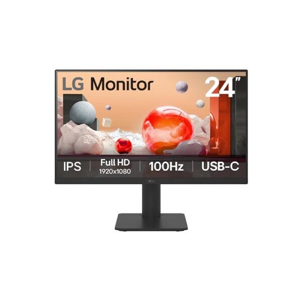 LG 24' IPS Full HD monitor with USB-C 23.8' FHD IPS, 100Hz, 5ms, 250 nits, 16:9, NTSC 72%, 3-side borderless, USB-C 65W PD, Height/Tilt adj