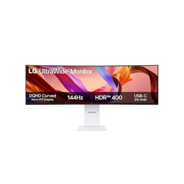 LG 49' UltraWide DQHD Curved Nano IPS Monitor with 5120x1440 resolution, 144Hz, 1ms MBR, HDR400, DCI-P3 98%, and 2x10W speakers