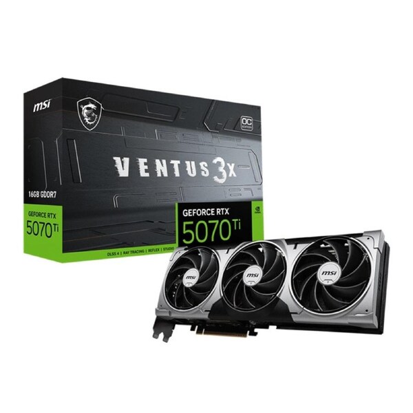 MSI RTX 5070 Ti 16G VENTUS 3X PZ OC, 16GB GDDR7, 8960 CUDA cores, 28Gbps, 300W, PCIe Gen 5, 4-display support, up to 8K, HDMI 2.1b, 16-pin power