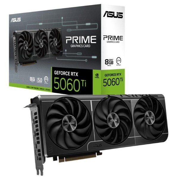 ASUS nVidia GeForce PRIME-RTX5060TI-8G RTX 5060 Ti 8GB GDDR7 2572MHz Boost Clock, RAM 28Gbps, 759 AI TOPs, Digital Max Resolutio