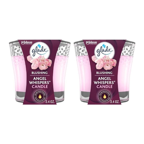 Glade Blushing Angel Whisper Candle 96g Pack of 2 (Total 192g) - Scented Home Fragrance Duo