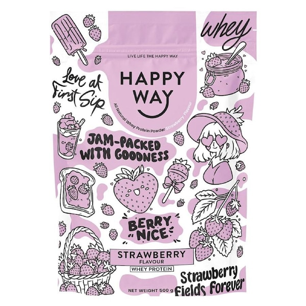 Happy Way Whey Protein Powder Strawberry 500g