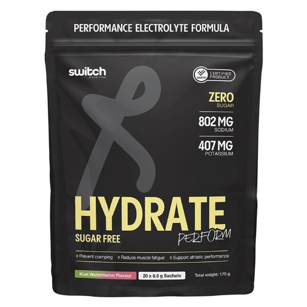 Switch Nutrition Hydrate Perform Sugar Free Kiwi Watermelon 20 x 8.5g Sachets