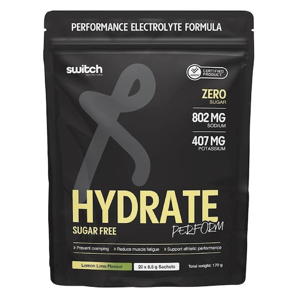 Switch Nutrition Hydrate Perform Sugar Free Lemon Lime 20 x 8.5g Sachets