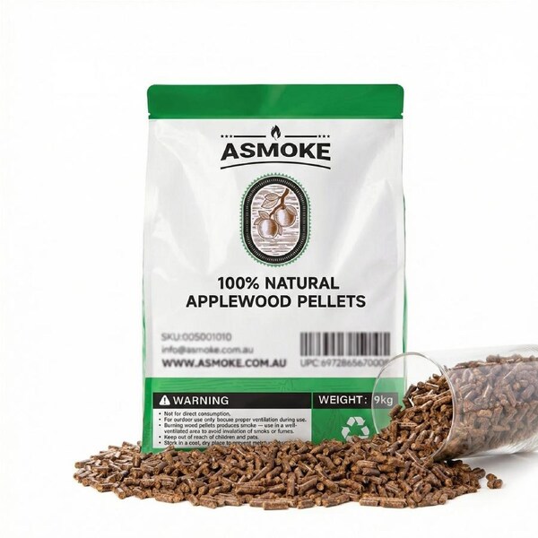 ASMOKE Apple Wood BBQ Pellets 9kg 100% Natural Hardwood for Smokers & Grills