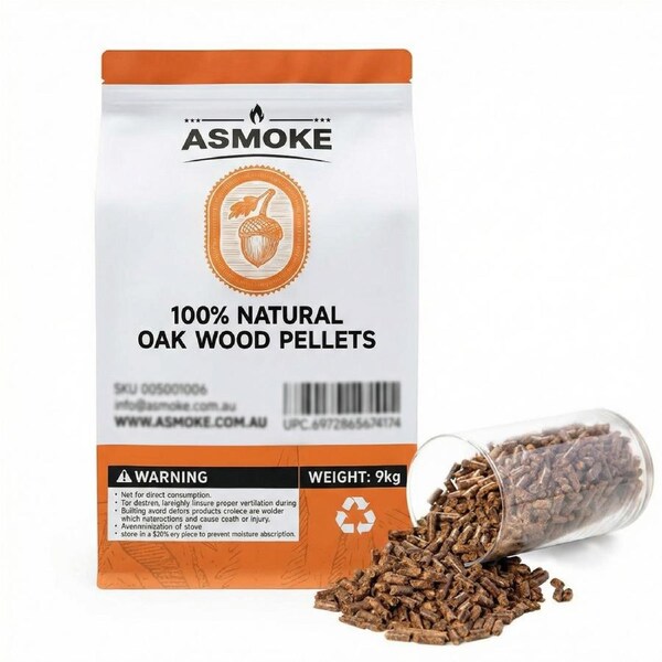 ASMOKE Oak Wood BBQ Pellets 9kg 100% Natural Hardwood for Smokers & Grills