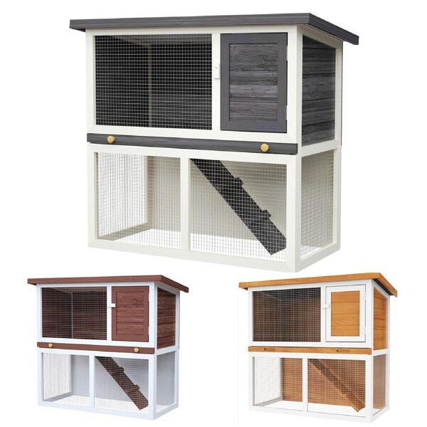 Advwin Rabbit Hutch Bunny Cage Chicken Coop Guinea Pig Pet House Rabbit Cage Wooden Grey