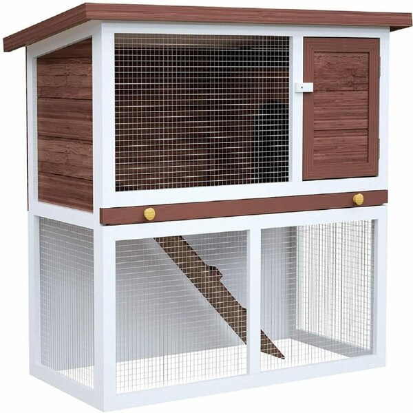 Advwin Rabbit Hutch Bunny Cage Chicken Coop Guinea Pig Pet House Rabbit Cage Wooden Dark Brown