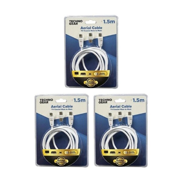 3PK TGear Aerial Cable TV Coaxial Male-to-Male Durable High Speed Data 1.5m