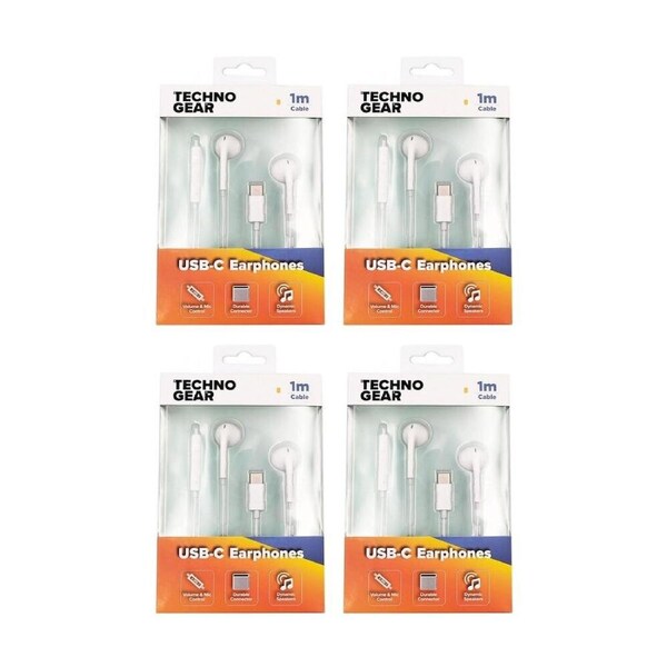 4PK TGear Cabled USB-C Earphones with Microphone Pause/Play Volume Control