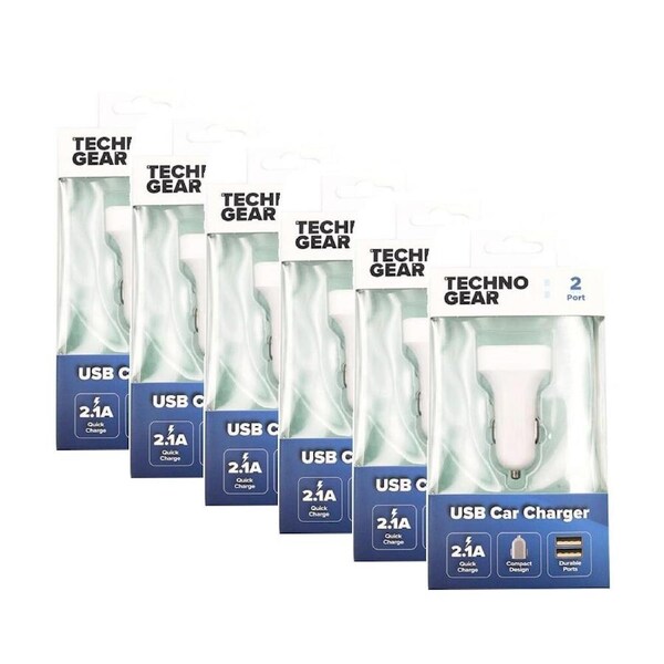 6PK TGear 2 Port Compact USB Car Charger 2.1A Quick Charge for 12V Sockets