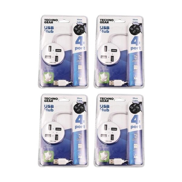 4PK TGear 1-to-4 USB-A 4 Port Charging Hub Computer Accessory 53cm 2A Assorted