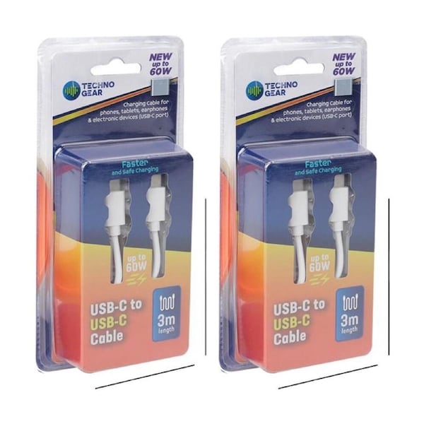 2PK TGear USB-C-to-USB-C Charging and Data Cable High Speed 3A Quick Charge 3m