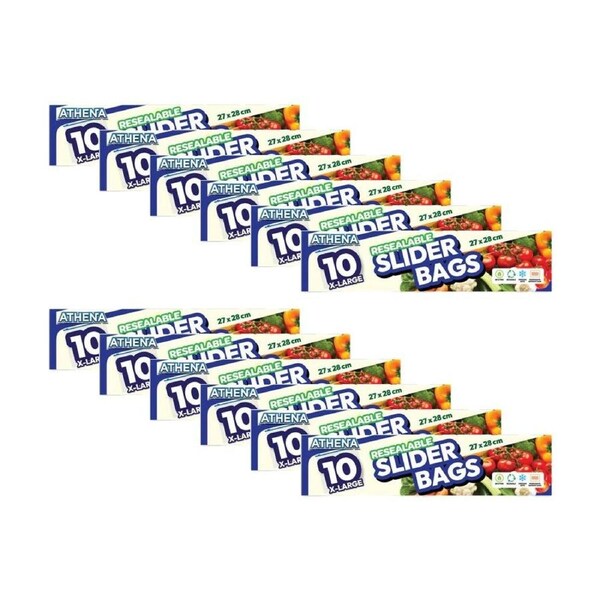 12x 10PK Athena Resealable Slide Lock Food Storage Slider Bags 27x28cm