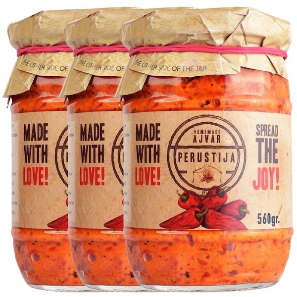 3x 560g Perustija Ajvar Spread Macedonian Roasted Pepper Relish Dip - Mild